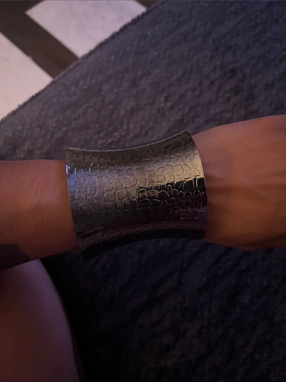 Black Croc-Embossed Wide Cuff Bracelet